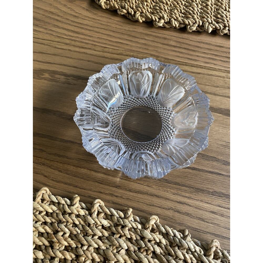 Vintage Midcentury Crystal Cut Glass Ashtray Frosted Floral Pattern MCM Ashtray